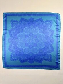 1 件女士鱼类动物印花方形围巾优雅围巾头巾女士缎面头巾发饰 - 藍色 - 查看 1