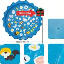 Blue Inflatable Splash Mat With Ocean Theme - PVC Outdoor Water Spray Mat For Lawn Play, Durable And Easy To Inflate, Perfect For Summer Fun, Splash Play Mat|Fun Inflatable Mat|Durable PVC Mat, Water Sprinkler For Outdoor