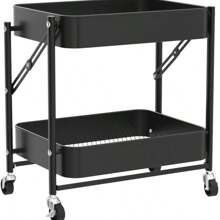 Kitchen Trolley With Casters, 2 Tiers, Easy To Install, Foldable, Foldable, Storage Space, Under Table Storage Trolley, Storage Trolley, Side Table, Small Trolley, Black