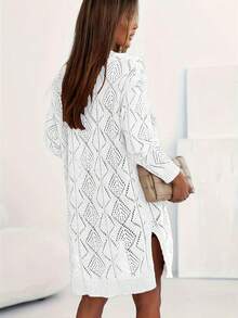 Áo khoác cardigan dệt kim dài tay dáng suông, khoét lỗ, thích hợp cho nữ cỡ lớn mùa xuân/hè, màu trắng. - trắng - Xem 5