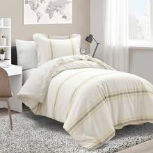 Farmhouse Stripe Reversible Cotton Duvet Cover Set, 2 Piece Set, Twin XL, Navy - Twin Bedding Set - Dorm Decor - Striped Duvet Cover For Kids Or Teens - Farmhouse Bedroom Decor - 黃色和灰色 - 查看 1