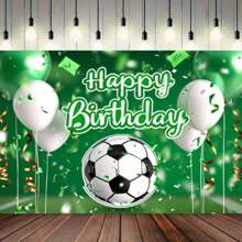 1 pieza Bandera decorativa de cumpleaños con tema vibrante de fútbol - Telón de fondo impreso a todo color para una decoración de fiesta perfecta - Ideal para celebraciones con tema deportivo, mensaje de feliz cumpleaños, suministros para fiesta de fútbol y vacaciones