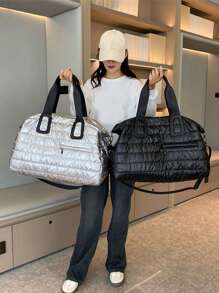 Quilted Sports Gym Bag, Fashionable Large Capacity Travel Tote Bag, Portable Thick Weekend Overnight Bag, Large Capacity Minimalist Zipper Bag, Solid Color Multi-Function Travel Bag, Portable Overnight Bag, Fashionable Large Capacity Travel Tote Bag, Sports Gym Bag, Unisex Travel Essential Durable Gym Bag, Yoga Bag - Multicolor - View 1