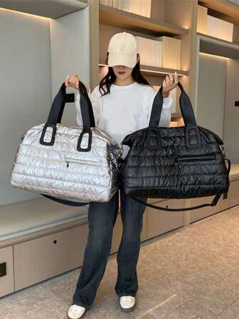 Puffer Quilted Sport Gym Fitness Bag, Fashion Large Capacity Travel Duffle Bag, Portable Padded Weekender Overnight Bag,Large Capacity Minimalist Padded Zipper Bag, Solid Color Versatile Duffle Bag, Portable Overnight Bag,Fashion Large Capacity Travel Tote Bag Sport Bag For Sports For Fitness For Exercise Travel Bag For Vacation For Women For Men Travel Essential Durable Gym Bag Yoga Bag