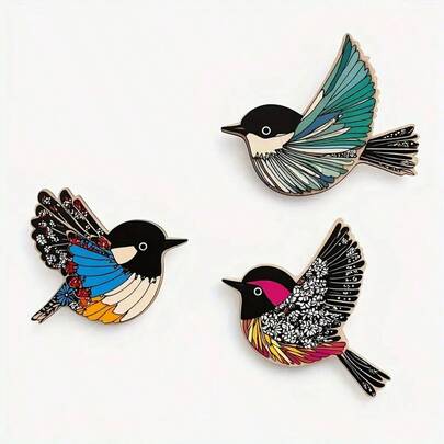 3pcs Handmade Wooden Bird Wall Decor - 2D Colorful 3D Birds With Realistic Feather Details, Home & Office Wall Decoration, Modern Farmhouse Style Hanging Ornaments, Fashionable Bird Decor, Room Decoration, Bedroom Decor, Home Accents