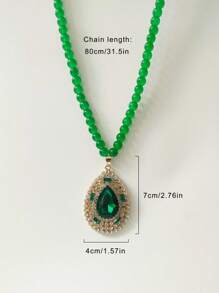Elegante y lujoso collar de cadena larga con colgante de gota de cristal sintético y rhinestones, accesorio apropiado para suéter, fiesta y ocasión en cualquier temporada