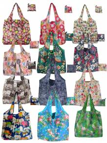 1 bucă geantă de cumpărături impermeabilă, de capacitate mare, design reutilizabil cu model floral și animal, geantă de mână pliabilă, ușoară, portabilă cu formă dreptunghiulară, potrivită pentru alimente, depozitare, călătorii