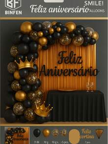 Loren's importados Happy Birthday Balloon Kit With Curtain, Tablecloth And 117 Balloons - 黑色 - 查看 1
