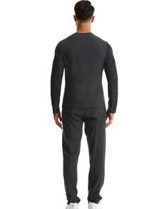 1set,Outdoor Sports Men's Sweatshirt Long Sleeved Pants Set, Suitable For Sports Such As Basketball, Running, Hiking, Fitness, Etc. Cross Border Hot Selling European And American Men's Fitness Suit Set, Casual Silver Coated Sports Sweatshirt Shapewear Round Neck Top With Elastic Band Fitness Pants Workout Clothes