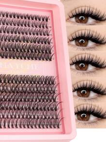 240 piezas Conjunto de extensiones de pestañas falsas con rizo D, mezcla múltiple de 10D+20D+30D pestañas postizas gruesas y tupidas, mechones de pestañas suaves, con maquillaje natural para ojos, longitud de 8-16mm apta para fibra de mink fina e impermeable con efecto 3D, adecuada para maquillaje natural, dramático y diario, kit de racimos de pestañas postizas para cosplay.