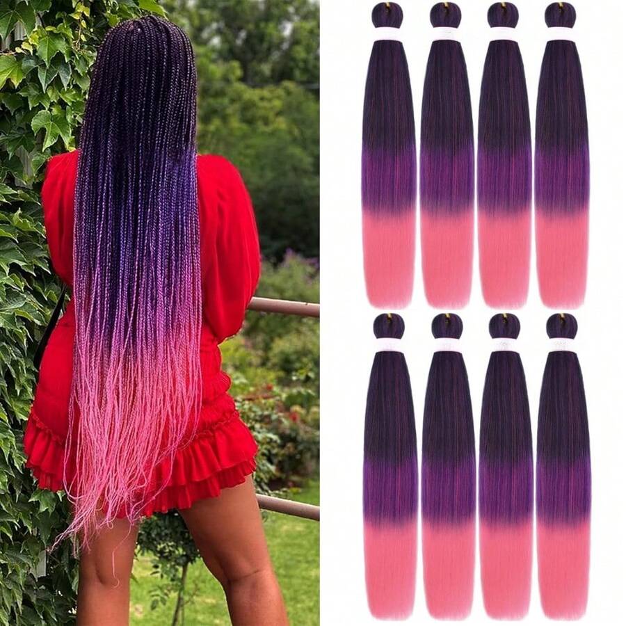 Ombre Pre Stretched Braiding Hair 30 Inch 8 Packs Synthetic Crochet Braids Hot Water Setting Professional Soft Texture Synthetic Hair Extensions 30 Inch 1B 27 - Ombre Black to Purple Pink - 查看 1