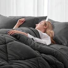 Newspin Queen Bed In A Bag 8 Pieces Comforter Set, Black All Season Bed Set, Queen Bedding Sets With Comforter And Sheets, Pillow Shams, Flat Sheet, Fitted Sheet, Pillowcases And Bed Skirt - 深灰色 - 查看 2