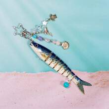 1 pieza Llavero de pez hecho a mano, encantos de bolso de océano, llaveros de océano, llaveros de señuelo de pesca artificial, encantos de peces con cuentas, regalos para pescadores, accesorios escolares y de automóvil, gótico lindo Y2k