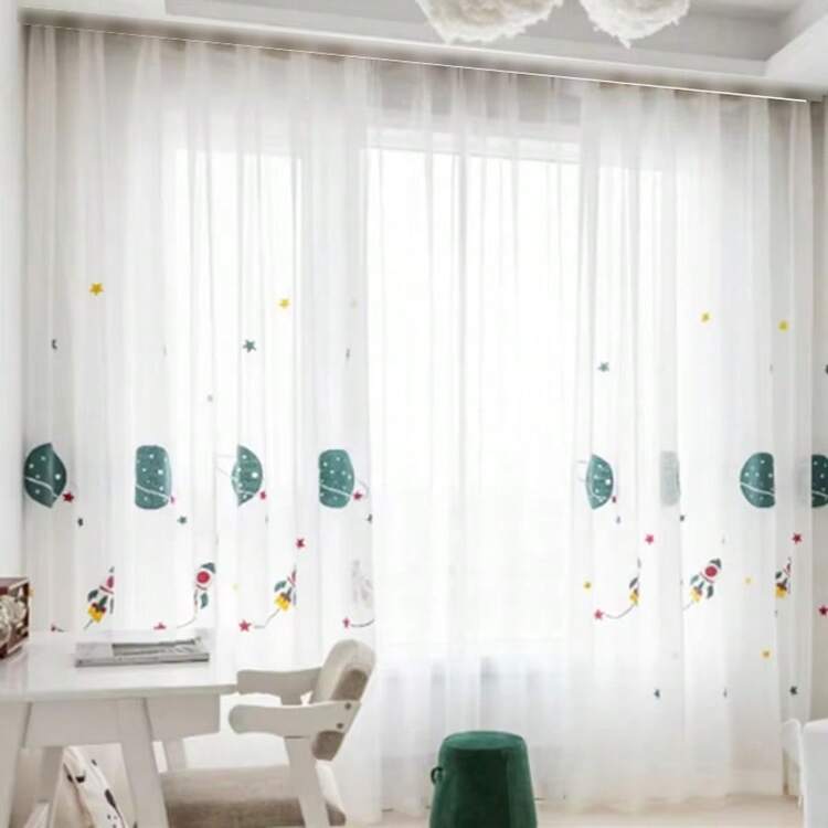 1 pieza Cortina dibujos animados lindo con diseño de planeta transparente para de niños dormitorio - Blanco - Ver 5