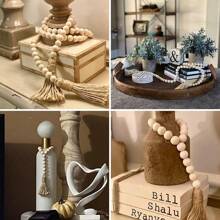 1pc Wood Bead Garland With Tassels, Home Decor, Natural Wooden Bead Garland, Perfect For Primitives, Room Decor, Country,Vintage Art, Home And Outdoor Decorations,Farmhouse Style Decor, It's A Nice Add To Decorate A Coffee Table