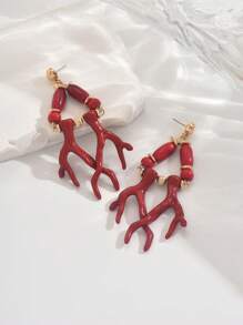 2pcs Handmade Coral Beads & Tassel Earrings, Elegant Boho Jewelry Accessories Suitable For Beach, Vacation, Daily Casual, Dating, Party, Gift, Goes Well With Summer Bikini Dress