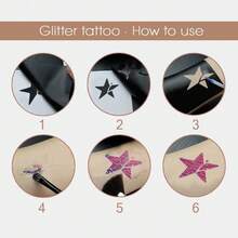 指甲花纹身模板闪光纹身模板女士女孩儿童绘图模板小可爱花朵星星卡通 1 件 - 黑與白 - 查看 3