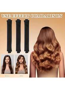 3件套女士免加热卷发棒套装，缎面材质，包含卷发棒、头带卷发器和电卷发器，内置柔韧金属丝，睡眠时也可使用，高回弹橡胶填充，柔软舒适，适合普通发质，轻松打造慵懒卷发，欧美简约大波浪睡眠卷发工具