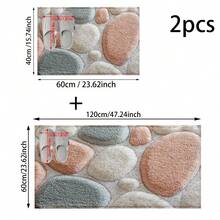 1套/1件/2件仿真石纹浴室防滑垫，仿羊绒材质，蓬松毛绒装饰，适用于浴室、门口、厨房、房间等场合，可机洗，日常装饰，可作为礼物赠送