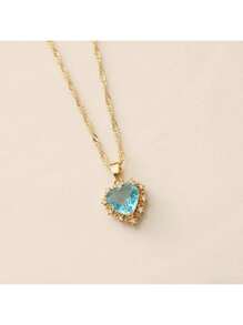 1pc CZ Fully Studded Heart Pendant Necklace, Women Unique Minimalist Choker Necklace
