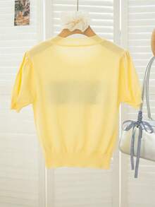 RUIWY 女款彩色块字母印花针织短袖T恤，夏季设计休闲圆领上衣，修身