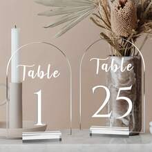 Transparent Acrylic Arch Shaped Table Numbers For Wedding, 12.7 X 17.78 Cm Arch Acrylic Table Number 1-10, With Acrylic Stand, Clear Acrylic Arch Shaped Table Sign, With Base, Reception, Party, Event Decor Summer Birthday Gifts Beach Back To School School Supplies Room Decor - Transparent - View 3