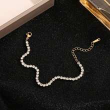 Nova pulseira de aço titânio 18K, estilo europeu e americano, simples e versátil, para mulheres, com várias fileiras de diamantes, microincrustação de zircônias, 17+5 cm