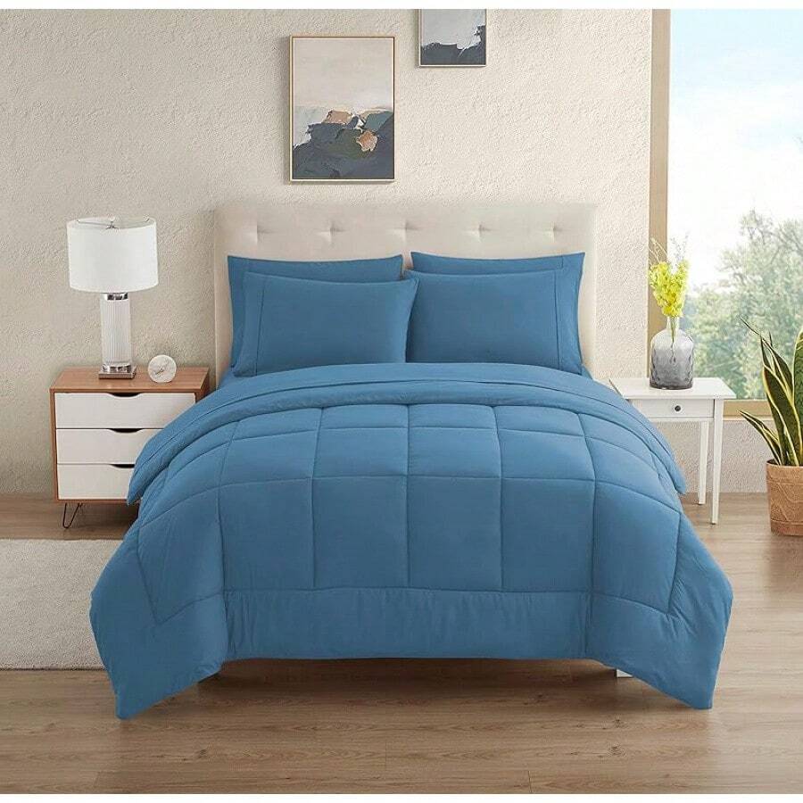 JIANGTAO-Dorm Room Essentials College Bedding Comforter Set 5 Piece Twin XL Size Bed In A Bag For College Students Boys And Girls, Twin XL, Navy Blue - 牛仔藍 - 查看 1
