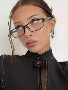 1 Pair Women's Simple Plastic Frame Non-Prescription Glasses, Square And Rectangular Frames, Transparent Lenses, Eyewear Accessories, Women's Business & Casual Eyeglasses - Black - View 6