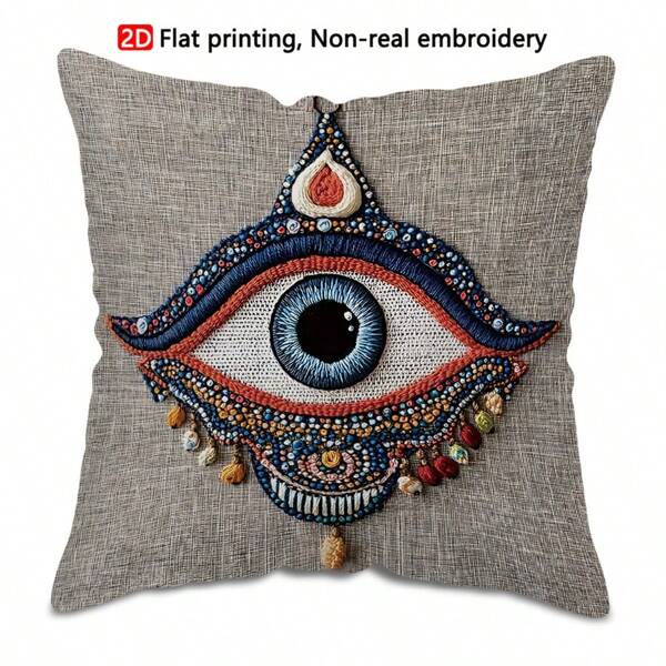 TOPSSCTR 1pc 2D Flat Printing Throw Pillow Cover, Nazar Eye Decorative Pillow Cover, Non Embroidery,Vibrant Evil Eye Design, Contemporary Style For Sofa & Bedroom Decor, Zipper Closure, Machine Washable (No Insert Included), Decorative Pillowcase