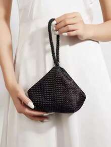 Lightweight, Business Casual Rhinestone Decor Bucket Bag Mini Drawstring Design, Clear Bag Faux Pearl Bag Evening Bag, Dinner Bag Glamorous, Elegant, Exquisite, Quiet Luxury Rhinestone For Party Girl, Woman, Bride Perfect For Party - Multicolor - View 2