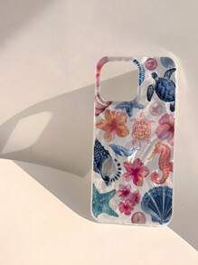 1pc Adorable Blue & Orange Shell Sea Life Pattern