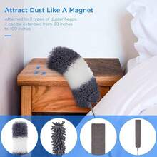 Dusters For Cleaning, Retractable Microfiber Gap Dust Cleaner With Extension Pole 30'' To 100'', Reusable Bendable Long Handle Feather Duster Kit For Cleaning High Ceiling Fan, Furniture, Blinds, Car - Blue - View 6