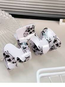 1pc Square Clamp Cartoon Cow Hair Clip, Hollow Hair Claw For Ponytail Fashion Hair Accessories Animal Claw Clips