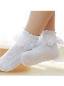 Meia Babado Tule Feminina Infantil Respiravel - Princesa-Fofa - - Branco - Visão 2