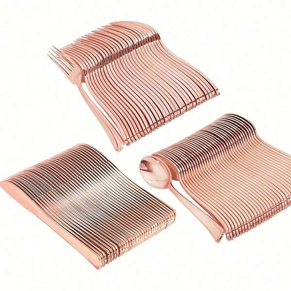 50/25/20/10/2 pezzi Set di cucchiai, forchette e coltelli da dessert in plastica color oro rosa, riutilizzabili e lavabili, adatti per feste, attività all'aperto, riunioni familiari, matrimoni, vacanze, torte e utensili per insalata