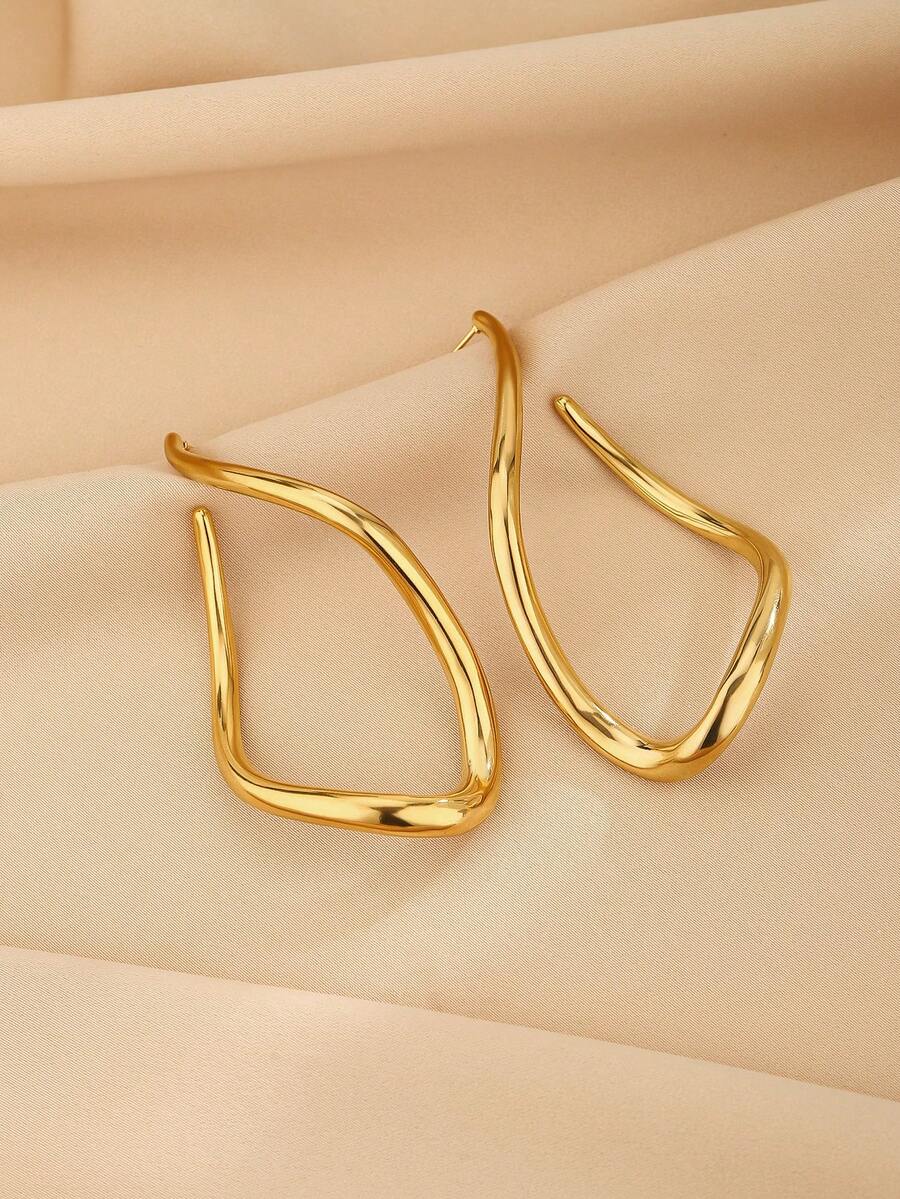 1 Pair Fashion Exaggerated Square Geometric Pattern Earrings - Yellow Gold - View 1