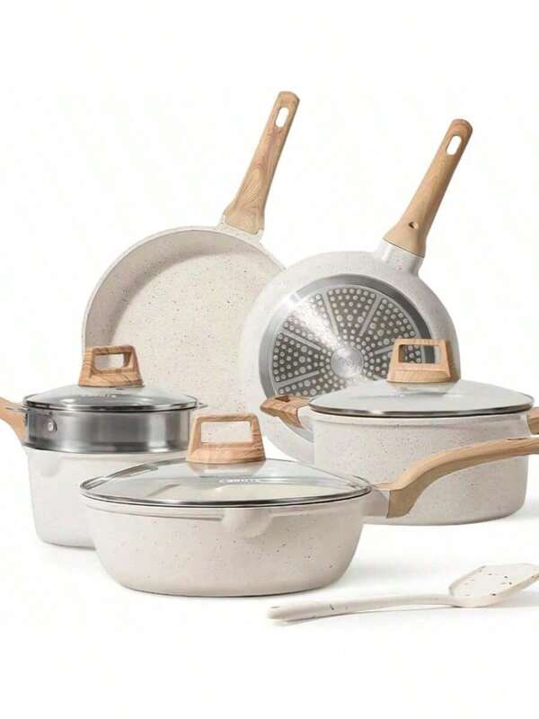 1pc Stone-Derived Non-Stick Pot, No Coating, High-End Look Soup Pot, Frying Pan, Steamer, Stew Pot, Milk Pot, Induction Cooker, Flat-Bottom Pan