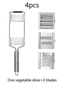 1pc/4pcs/5pcs 4 In 1 Multipurpose Vegetable Slicer Set Cheese Grater Vegetables Cutter Cabbage Shredder Kitchen, Stainless Steel Interchangeable Blades, Handheld For Potato Lemon Ginger Garlic Fruits Grater. - Multicolor - View 13
