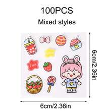 100pcs Adorable Cartoon PET Stickers, Suitable For Planners, Disposable, Square Shape, Plastic Surface Compatible, Appropriate For Ages 14 And Up