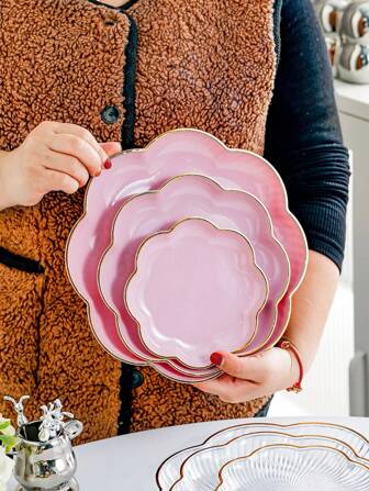 1pc Gold-Plated Sakura Flower Plate, For Appetizer Plate, Snacks, Desserts, Fruit, Jam, Unique Tableware, Kitchen Accessories, Sauce Dish, Mini Bowl, Suitable For Restaurant And Home Kitchen