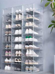 6/12pcs Waterproof Transparent Plastic Shoe Boxes - Multifunctional Stackable Rectangular Sports Shoes Storage Display Boxes, Suitable For Wardrobe, With Magnetic Transparent Foldable Shoe Boxes, Dustproof Shoe Boxes, Unisex