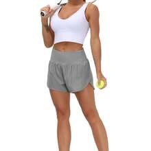 Womens High Waisted Running Shorts Quick Dry Athletic Workout Shorts With Mesh Liner Zipper Pockets Loose Fit - 灰色 - 查看 4