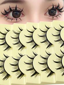 Asiteo 5 Pairs Cartoon Style False Eyelashes, Lightweight & Fluttery Anime False Lashes, Natural Makeup Effect, Fluffy Spiky Doll Lashes, Cartoon Eyelashes - 尖尾漫畫款 - 查看 1