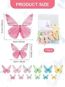 Bộ 36/72 món trang trí bánh hình bướm nhiều màu sắc, trang trí bánh sinh nhật chủ đề cổ tích, thích hợp cho kỷ niệm ngày cưới, tiệc mừng em bé, trang trí tiệc sinh nhật, trang trí bánh mùa xuân/hè. - Nhiều màu - Xem 3