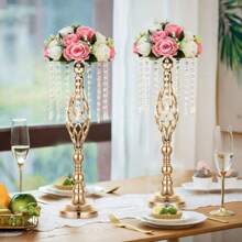 2PcsGold Centerpieces Table Tall Crystal Flowers Stand Wedding Road Lead Flower Holders Crystal Chandelier Metal For Reception Tables Supplies