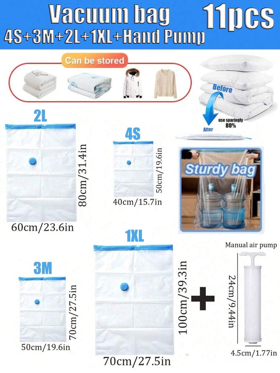 11-1 szt./zestaw letnich worków kompresyjnych próżniowych do podróży, organizery próżniowe do garderoby, wielofunkcyjne worki kompresyjne do ubrań, przezroczyste organizery podróżne do przechowywania, odpowiednie do płaszczy, kołder, prześcieradeł, koców, zimowych ubrań i nie tylko, codzienne artykuły gospodarstwa domowego, niezbędne rzeczy do przechowywania latem, pikniki i kemping, różne rozmiary, prezenty dla rodziców, żony, męża