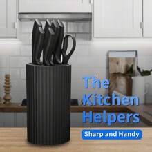 HUNTER.DUAL Knife Set, 8-Piece Kitchen Knife Set For Chef, Sharp Knife Set With Universal Knife Block, Anti-Rust Kitchen Knife Block Set, Ergonomical Design (Black)