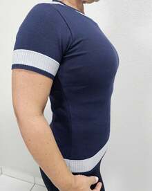 Women's Knitted Sleeve Blouse | Knitted Blouse | Summer Blouse | Short Sleeve Elastane Blouse - 藏蓝色 - 查看 5