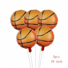 5pcs Basketball Balloons Set 4D Stereoscopic Basketball Helium Balloon Basketball Court Decorate Theme Party Birthday Decoration,Christmas - Multicolor - View 8